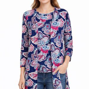 Chicos Top and Open Front Cardigan Womens Small Long Sleeve Paisley Lagenlook